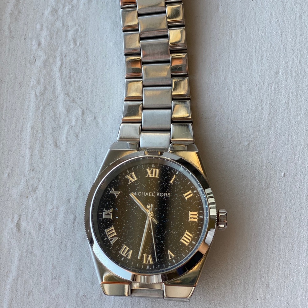 Michael Kors Rare Glitter & Navy Watch Silver Band